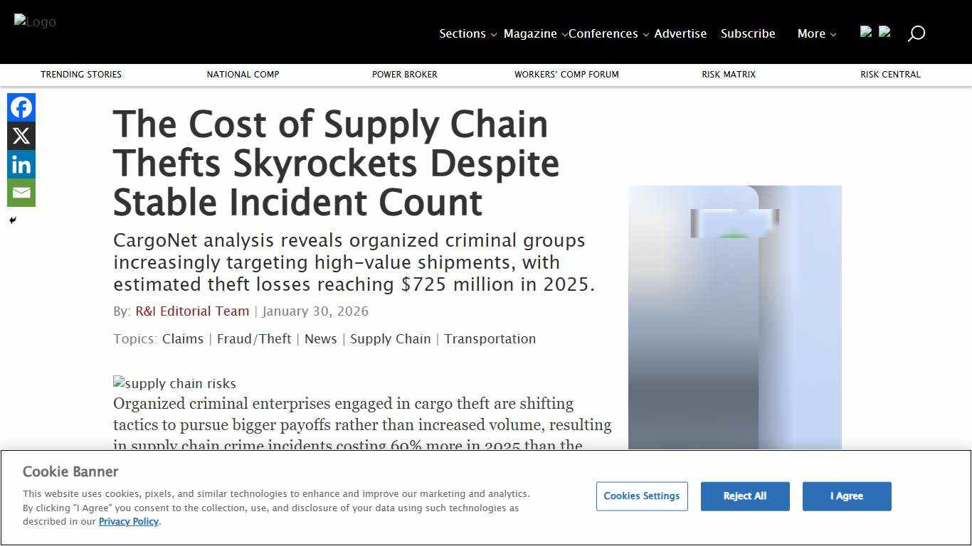 The Cost of Supply Chain Thefts Skyrockets Despite Stable Incident Count - Risk & Insurance : Risk & Insurance